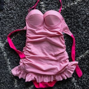 Jessica Simpson Pink Seersucker Swim Suit